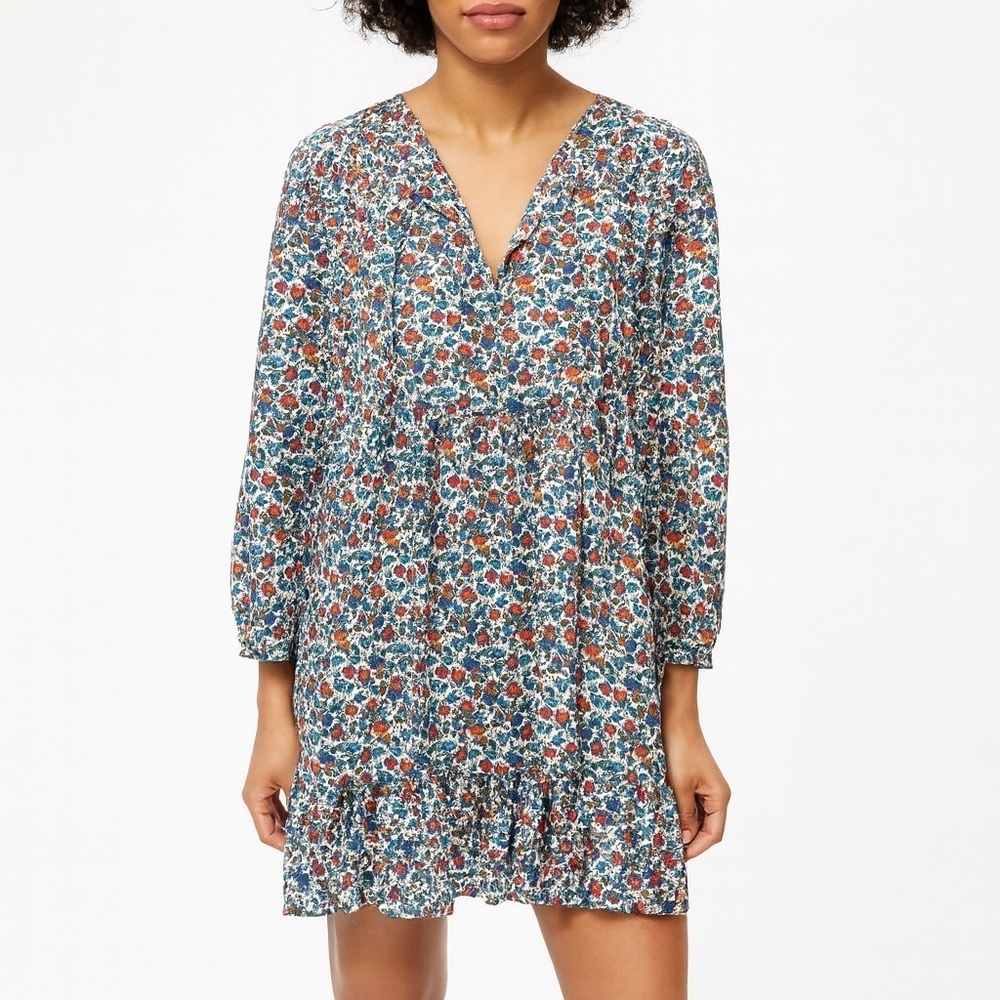 J Crew Women’s Floral Shift Dress Flounce  Ruffle Hem Tie Front Size Medium